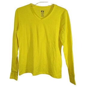 Its Fashion Yellow Long Sleeve T-Shirt Girls Size XL 16 V-neck Casual Stretch